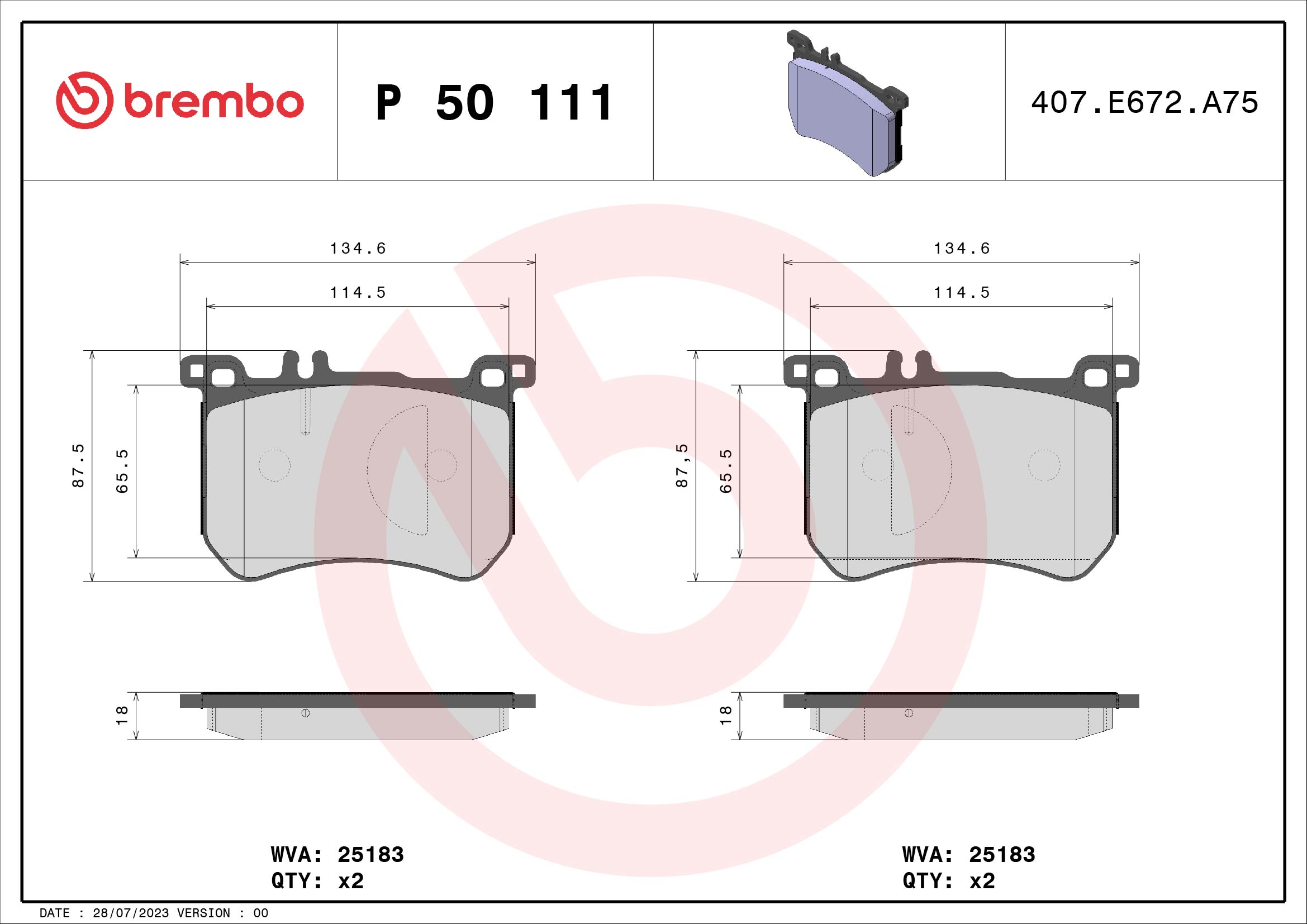 A.B.S. P 50 111 BREMBO Bremsbelagsatz, Scheibenbremse